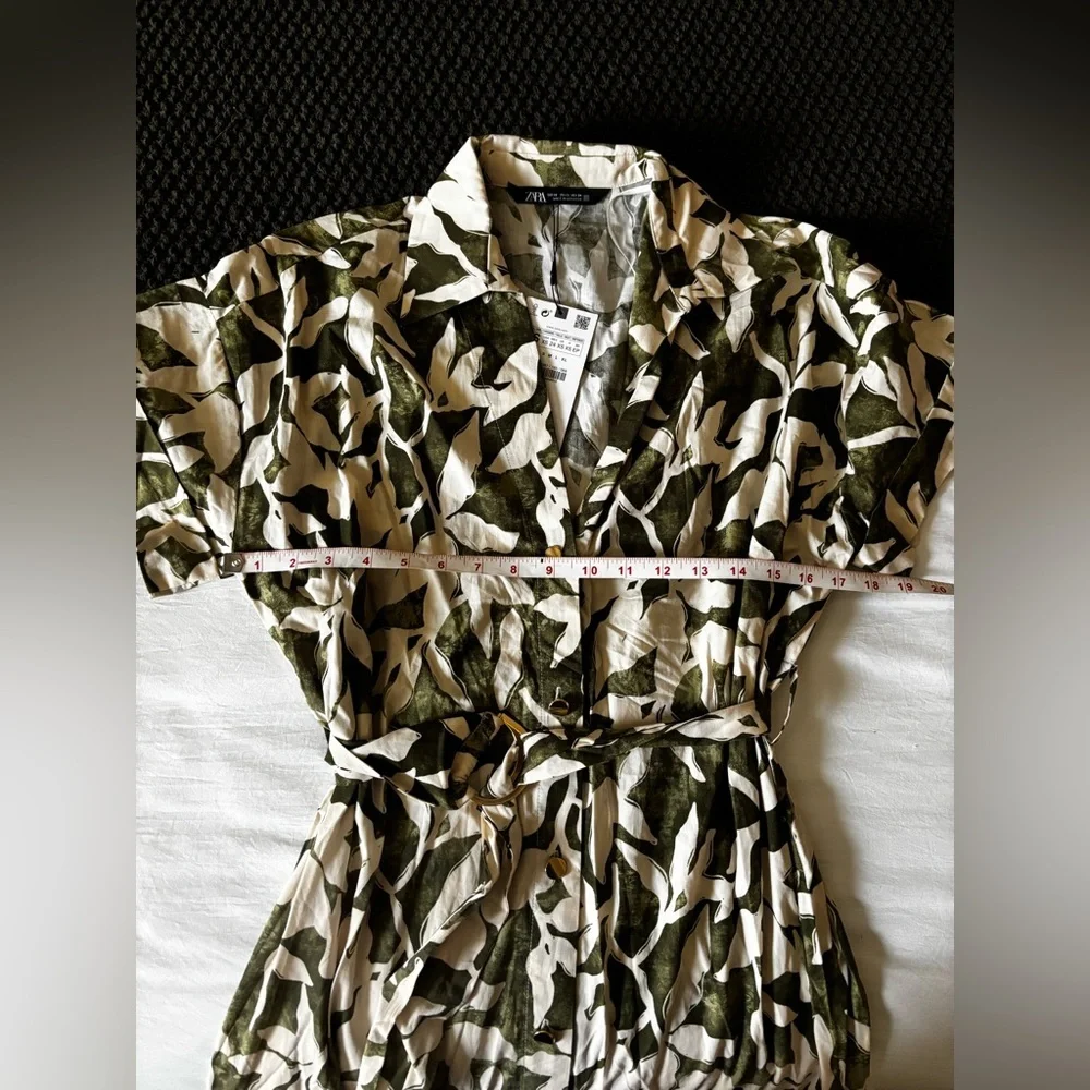 ZARA Midi Shirt Dress Floral Print Poplin With Gold Buttons and Belt - Picture 7 of 8
